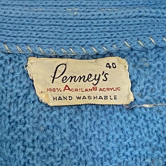 Vintage Penneys Button Up Cardigan Sweater Blue Long Sleeve Womens Size 40 - Picture 6 of 6